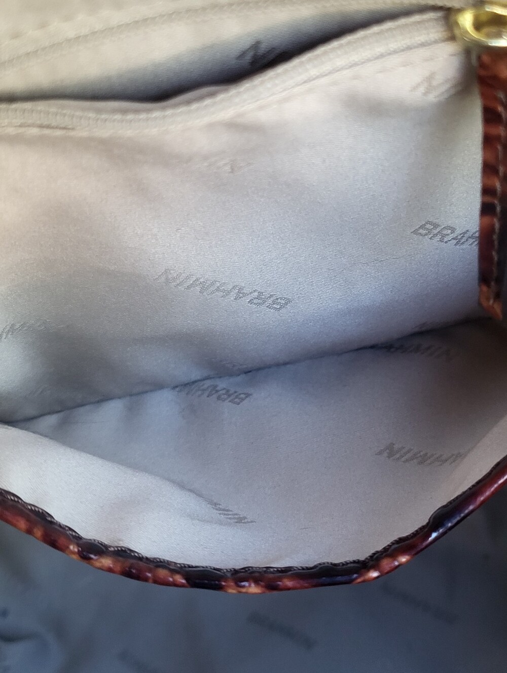 Brahmin Marlowe Melbourne Chestnut Croc-Embossed Drawstring Bucket Bag - Picture 11 of 16